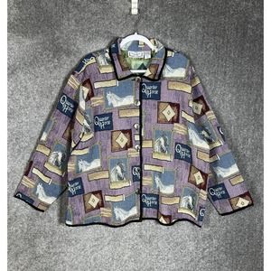 Sara Studio Woman Tapestry QUARTER HORSE Coat Womens‎ Size 3X Button Up Jacket
